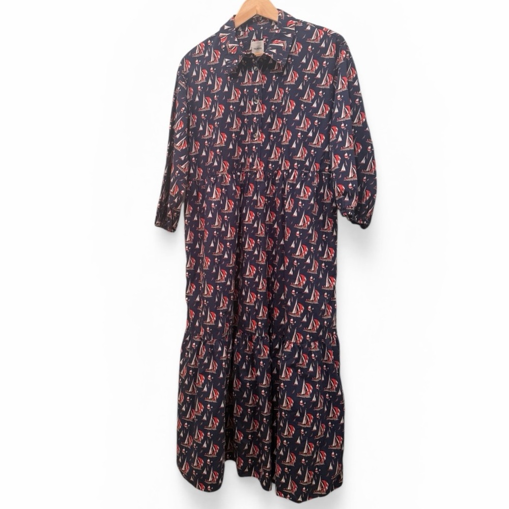 Anthropologie Maeve The Bettina Tiered Midi Dress Sailboat Print Size M - Picture 10 of 13